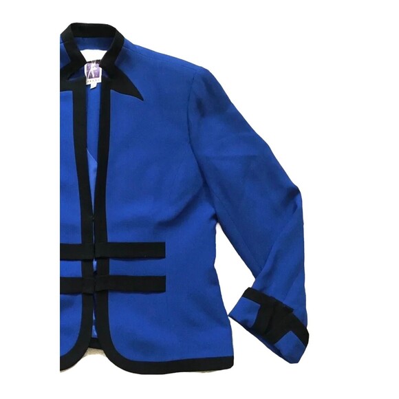 Vintage Zelda Womens Contrast Trim Tailored Blazer Jacket Blue Black 12 Large L - Picture 3 of 13